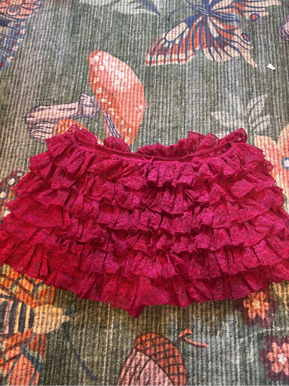 Ruffled Lace Mini Skirt/shorts- Burgundy